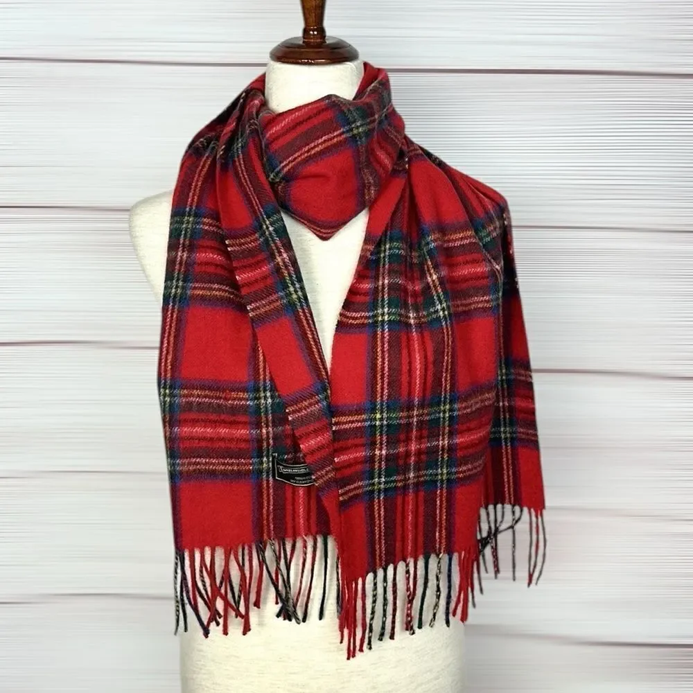 James Pringle Weavers Wool Scarf Red Tartan Men’s Women’s